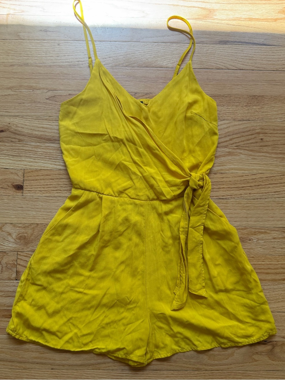 One Clothing Yellow Wrap Front Sleeveless Romper with side Tie